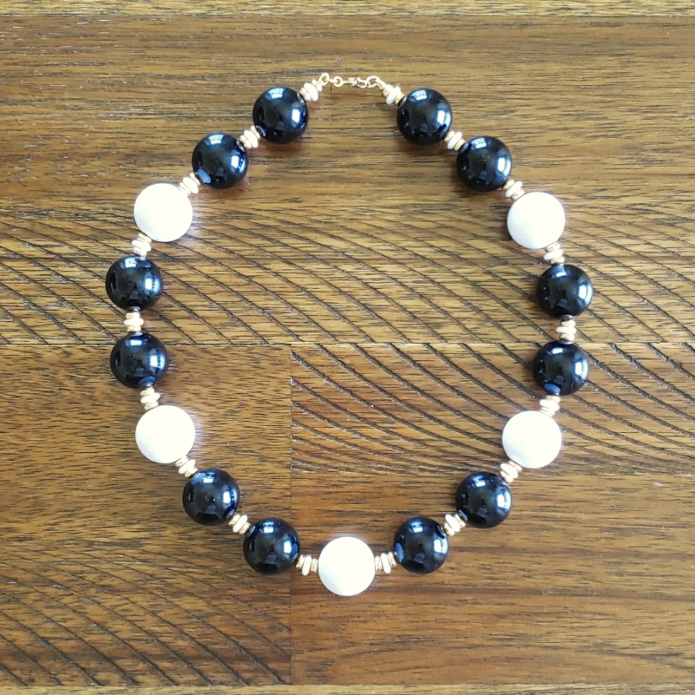 Black, white and gold necklace